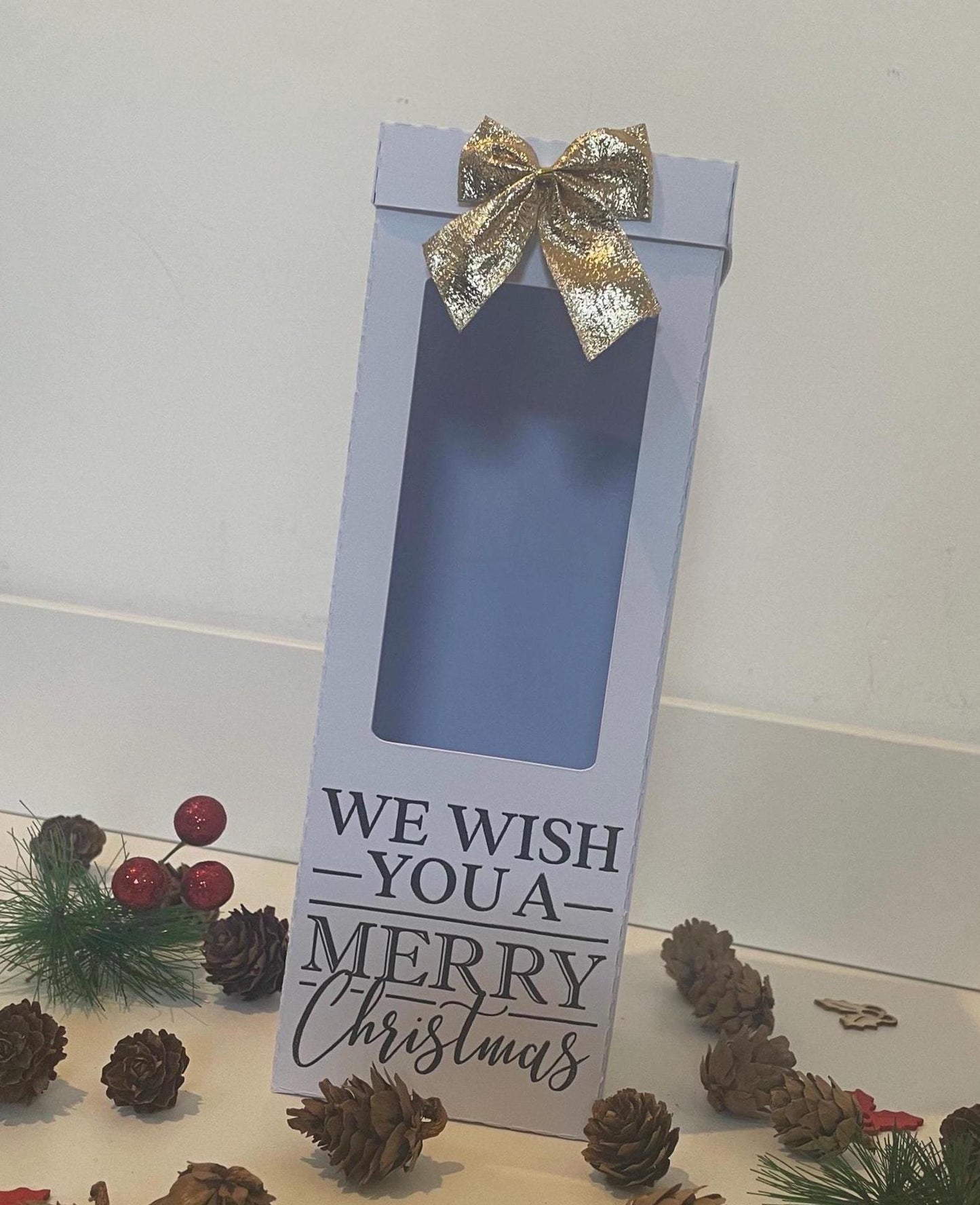 We Wish You A Merry Christmas, Gin, Champagne and Wine Glass Gift Box Holder