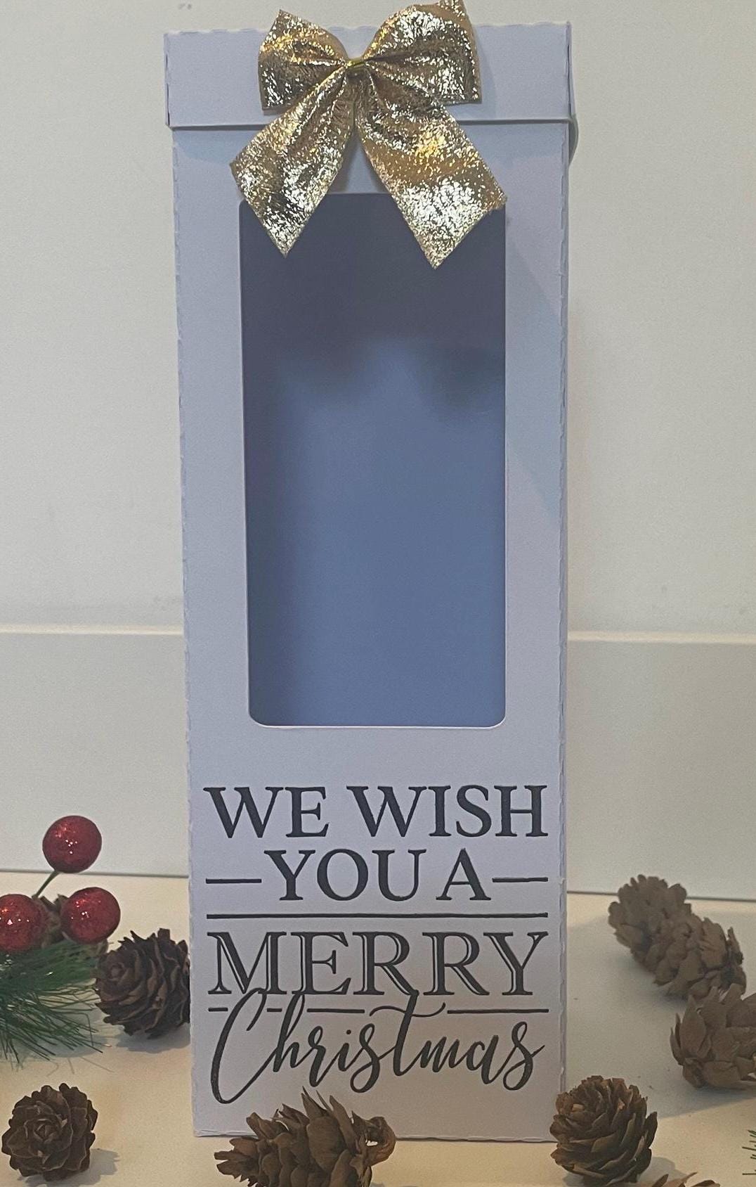 We Wish You A Merry Christmas, Gin, Champagne and Wine Glass Gift Box Holder