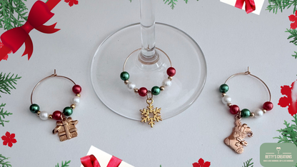 Snowflake, Christmas Glass Charms, Great for Christmas Dinner Places, Gifts or Party Favours, Wine Glass Charms