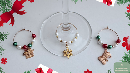 Snowflake, Christmas Glass Charms, Great for Christmas Dinner Places, Gifts or Party Favours, Wine Glass Charms