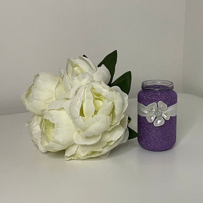 Glitter Jars with Embellishments, Pearl Heart, Diamante Heart, Pearl Flower with Ribbon, Kraft String