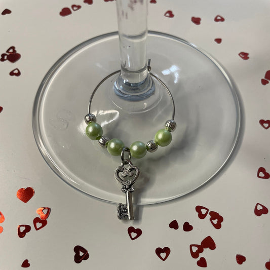 Key Wine Glass Charm, Silver Chain, Great for all Occasions