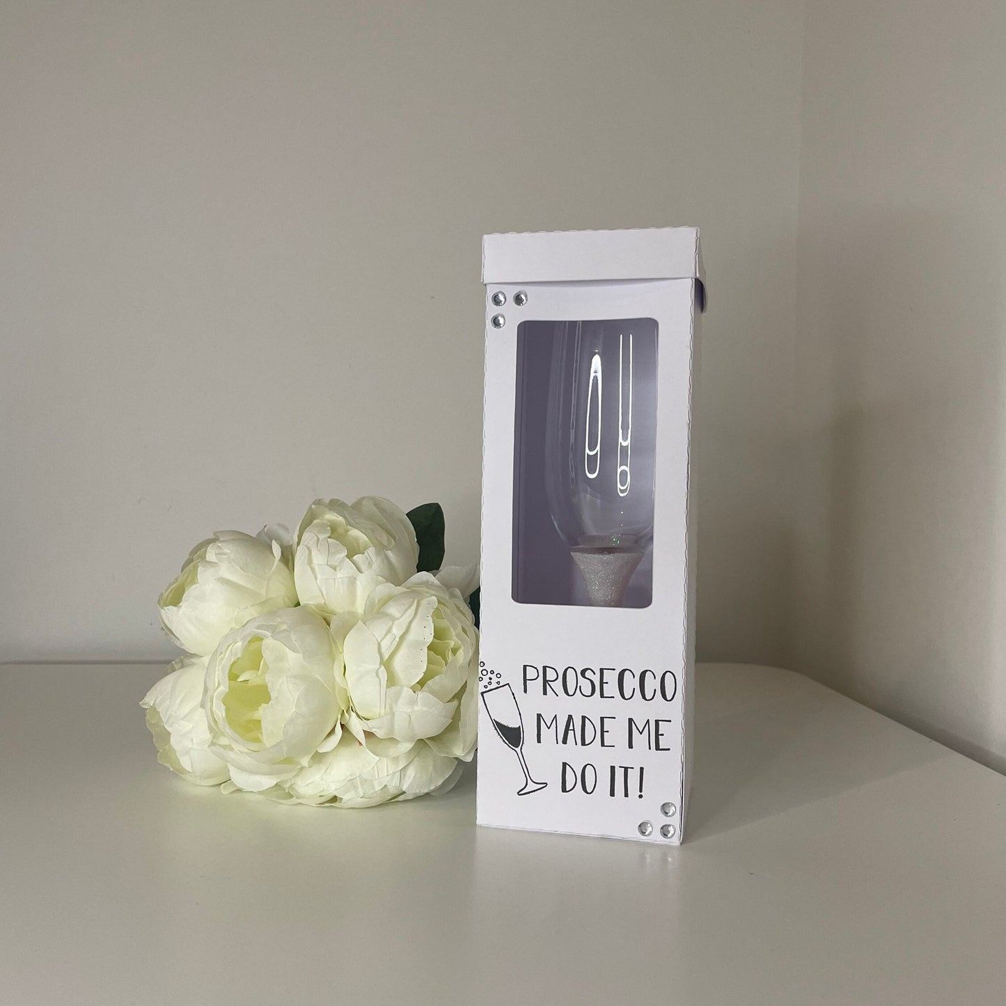 Prosecco Made Me Do It! Champagne Flute Gift Box Holder, Great Gift Box for your Personalised Glasses.