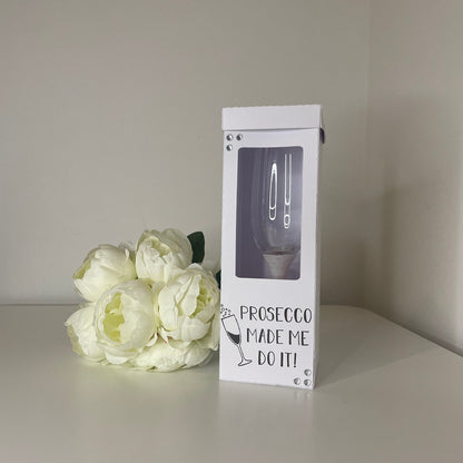 Prosecco Made Me Do It! Champagne Flute Gift Box Holder, Great Gift Box for your Personalised Glasses.