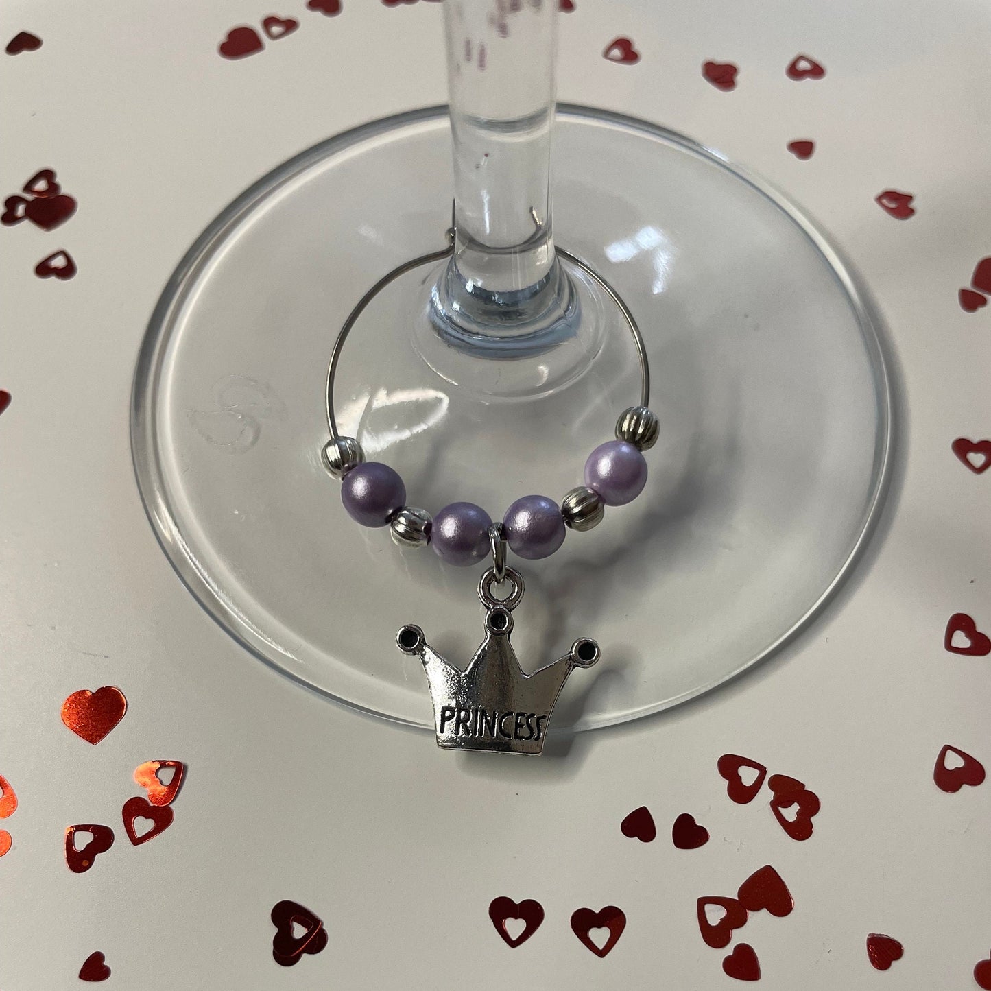 Princess Crown Wine Glass Charm, Silver Chain, Great for all Occasions