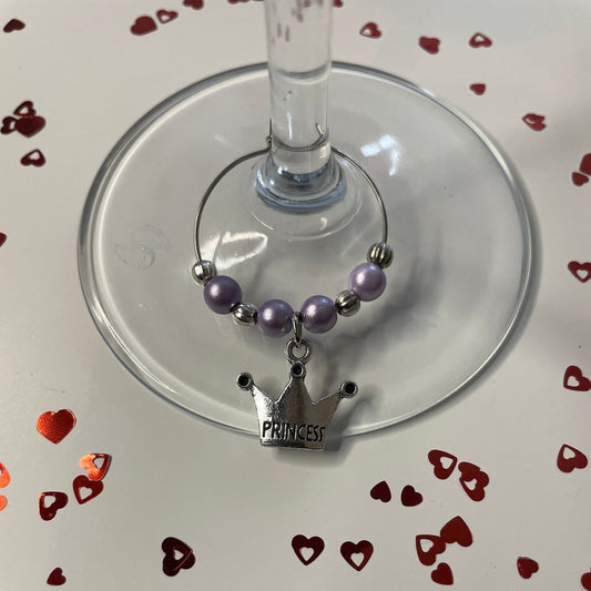 Princess Crown Wine Glass Charm, Silver Chain, Great for all Occasions