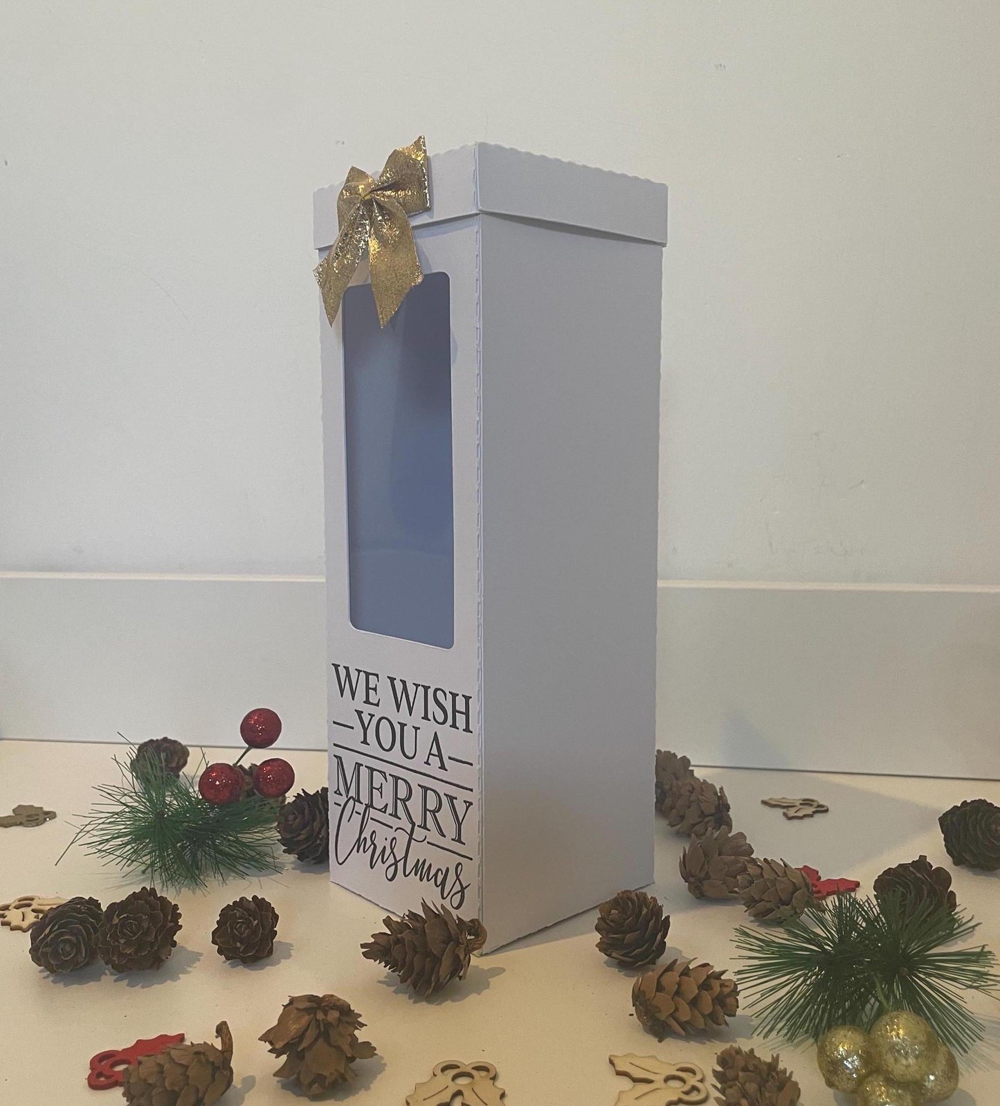 We Wish You A Merry Christmas, Gin, Champagne and Wine Glass Gift Box Holder