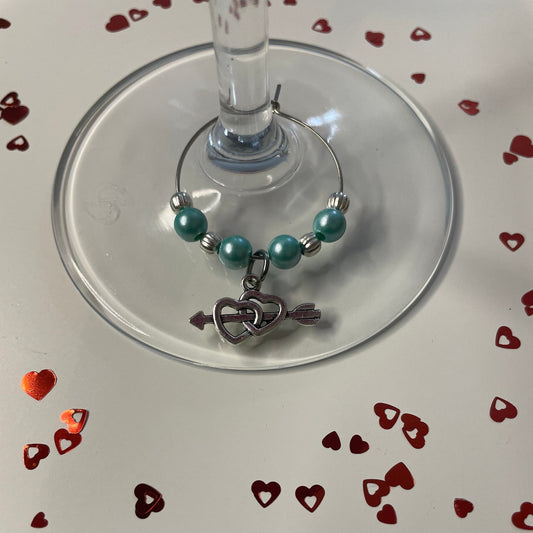 Bow & Arrow Heart Wine Glass Charm, Silver Wine Glass Charm, Great for all Occasions