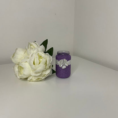 Glitter Jars with Embellishments, Pearl Heart, Diamante Heart, Pearl Flower with Ribbon, Kraft String